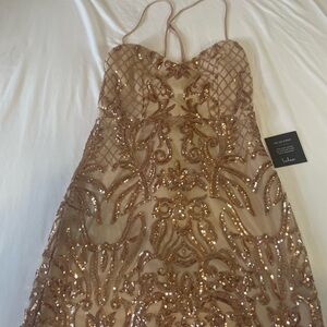 Lulus Gold and Tan mini dress size L, NEW never been worn